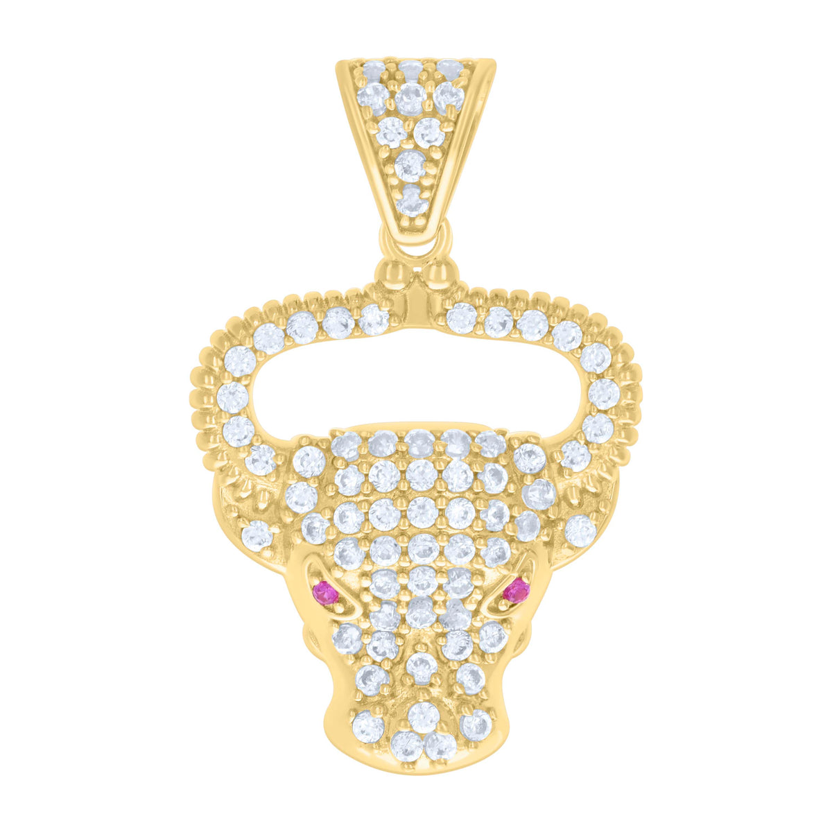 10kt Yellow Gold Mens Pink White Cubic-Zirconia Bull Head Animal Wildlife Charm Pendant