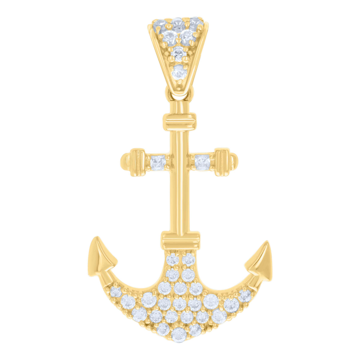10kt Yellow Gold Womens Cubic-Zirconia Anchor Ocean Charm Pendant