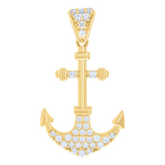 10kt Yellow Gold Womens Cubic-Zirconia Anchor Ocean Charm Pendant