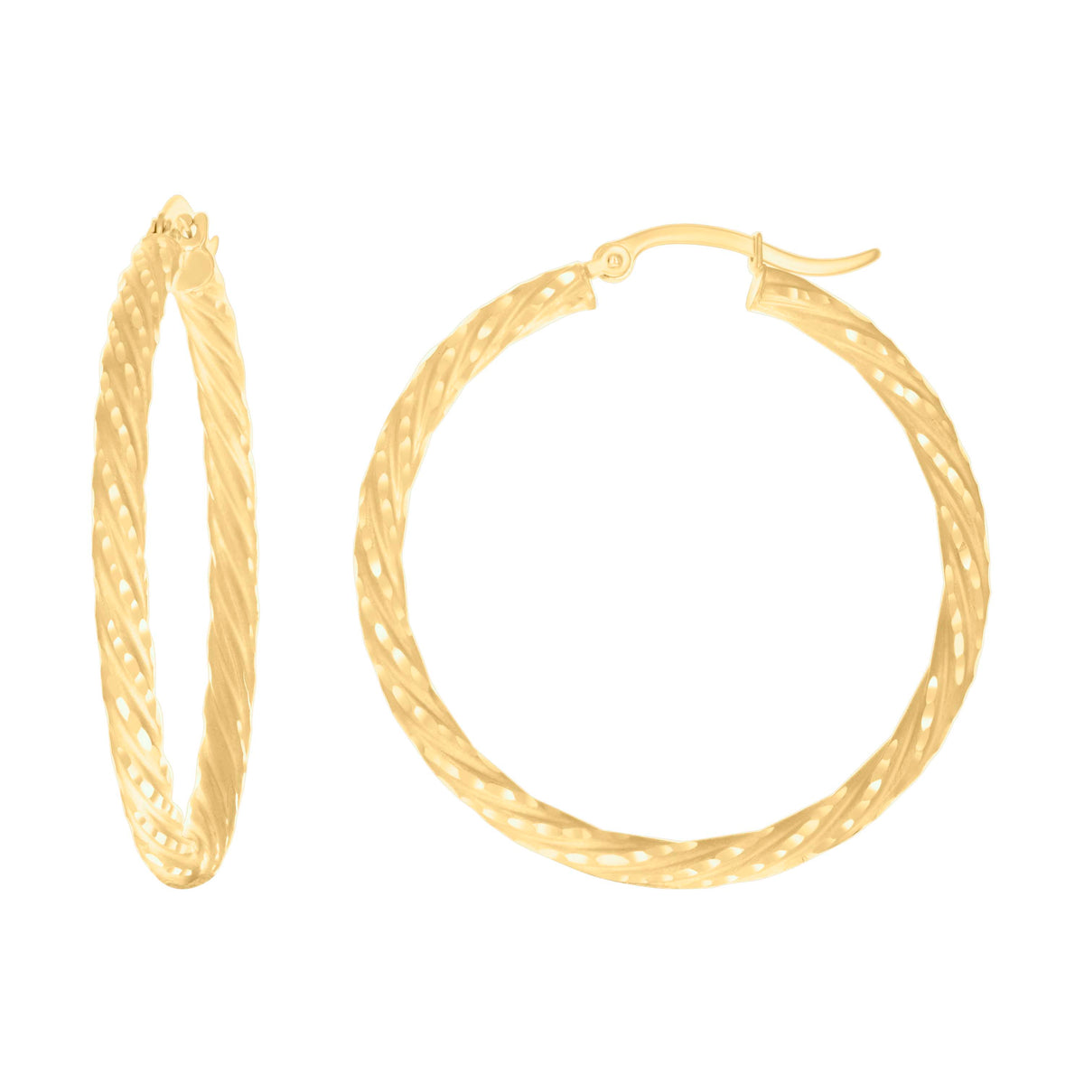 14Kt Yellow Gold Womens Diamond-cut Spotted Patterned Fancy Hoop Earrings 3mm-38