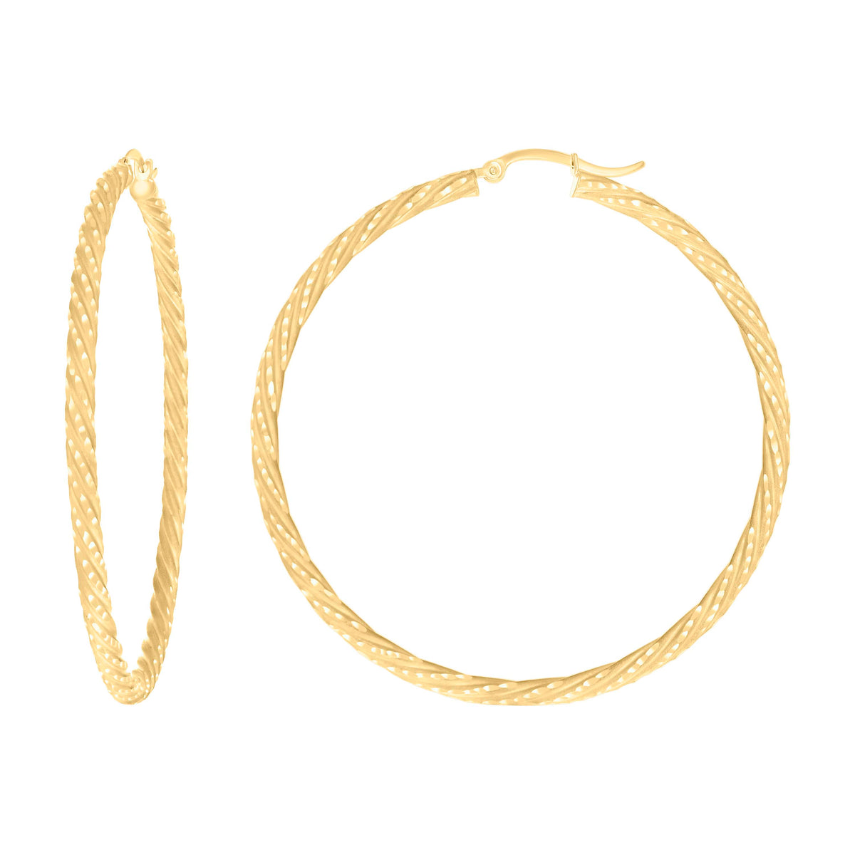 14Kt Yellow Gold Womens Diamond-cut Spotted Patterned Fancy Hoop Earrings 3mm-57
