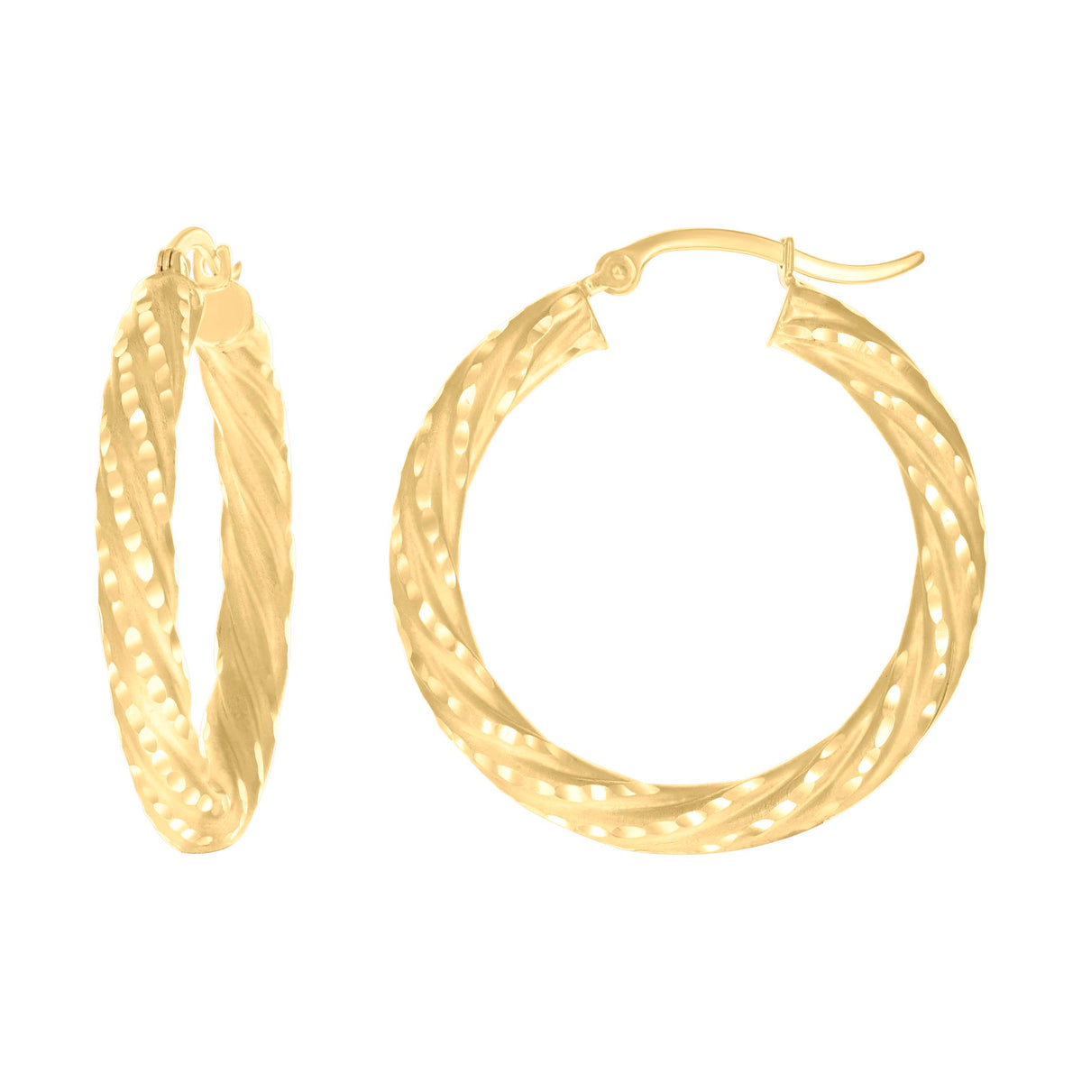 14Kt Yellow Gold Womens Diamond-cut Spotted Patterned Fancy Hoop Earrings 4mm-31
