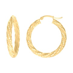 14Kt Yellow Gold Womens Diamond-cut Spotted Patterned Fancy Hoop Earrings 4mm-31