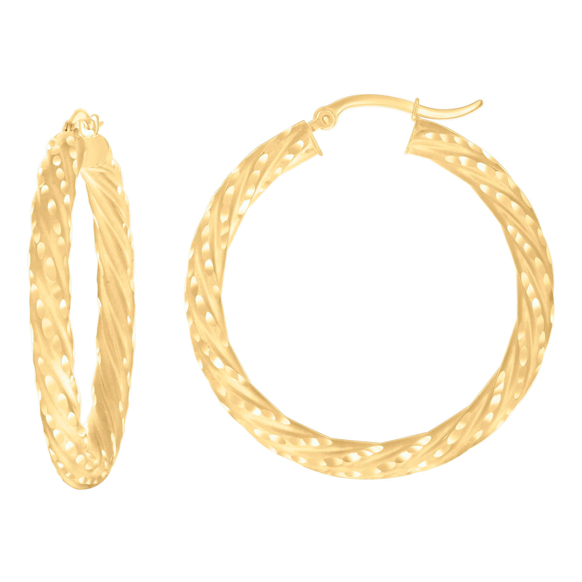 14Kt Yellow Gold Womens Diamond-cut Spotted Patterned Fancy Hoop Earrings 4mm-38