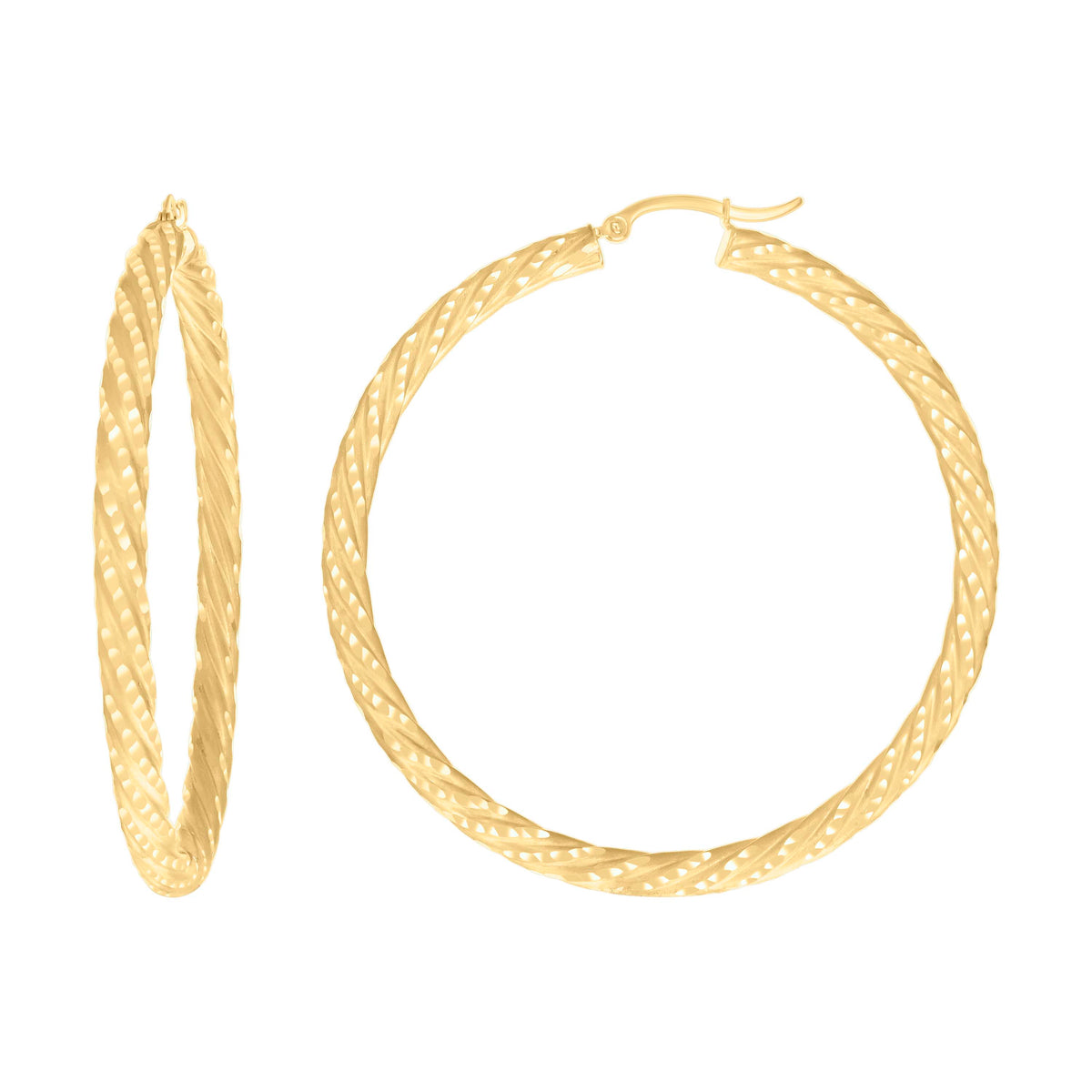 14Kt Yellow Gold Womens Diamond-cut Spotted Patterned Fancy Hoop Earrings 4mm-57