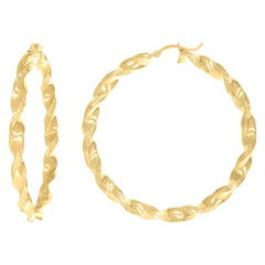 14kt Yellow Gold Womens Flat Twisted Tube Hoop Earrings