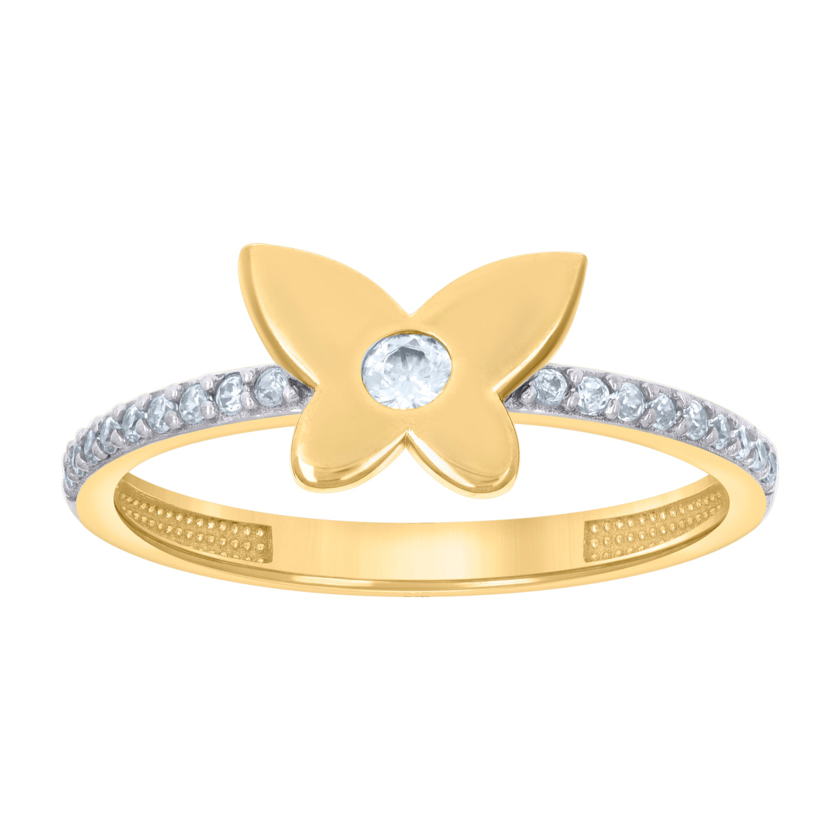 10kt Two-tone Gold Womens Cubic-Zirconia Butterfly Fashion Ring