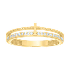 10kt Yellow Gold Womens Cubic-Zirconia Single Row CZ Cross Religious Ring