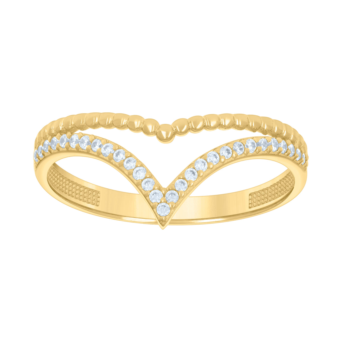 10kt Yellow Gold Womens Cubic-Zirconia V-Shaped Fashion Ring