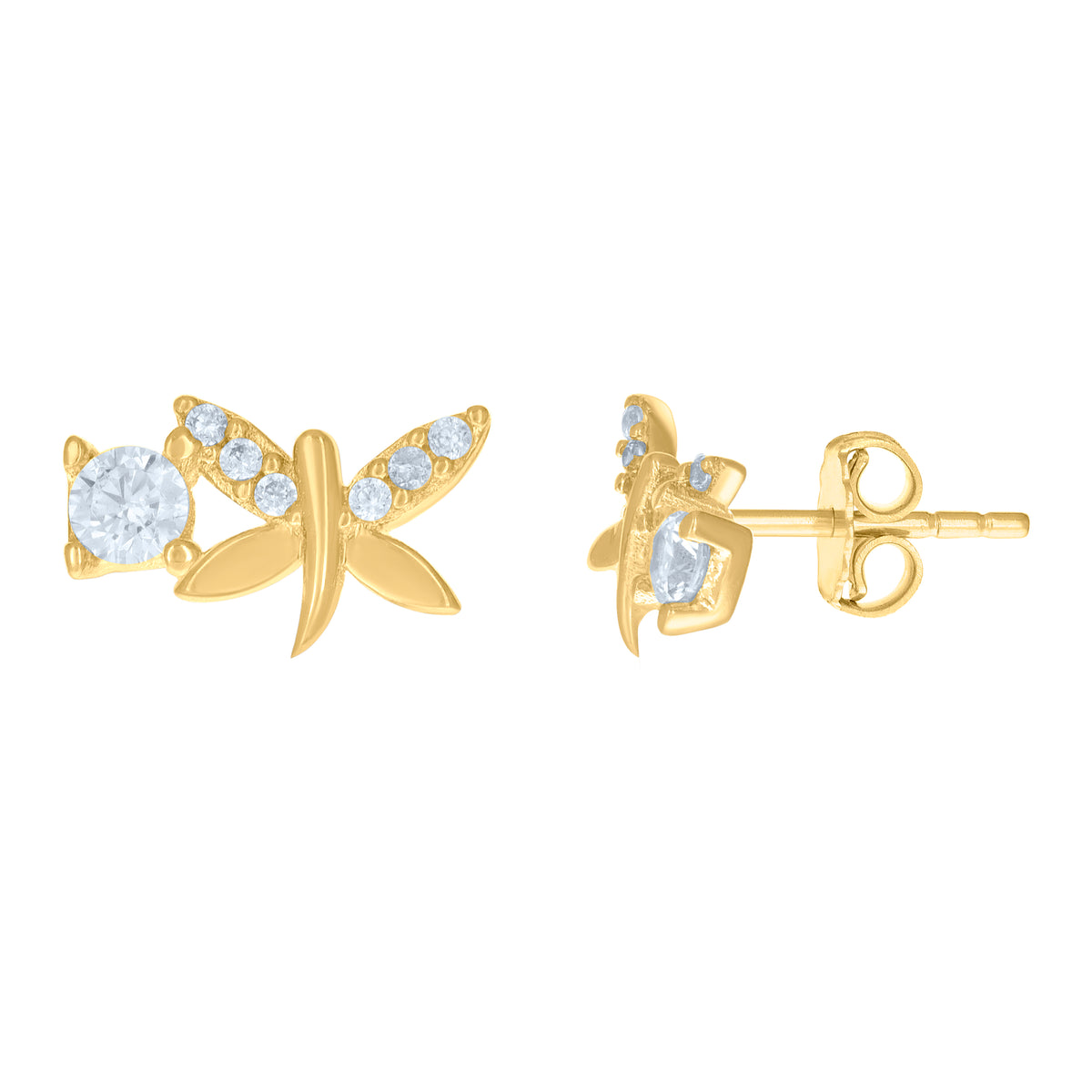 10kt Yellow Gold Womens Cubic-Zirconia Dragonfly Fashion Stud Earrings