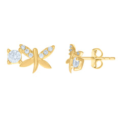 10kt Yellow Gold Womens Cubic-Zirconia Dragonfly Fashion Stud Earrings