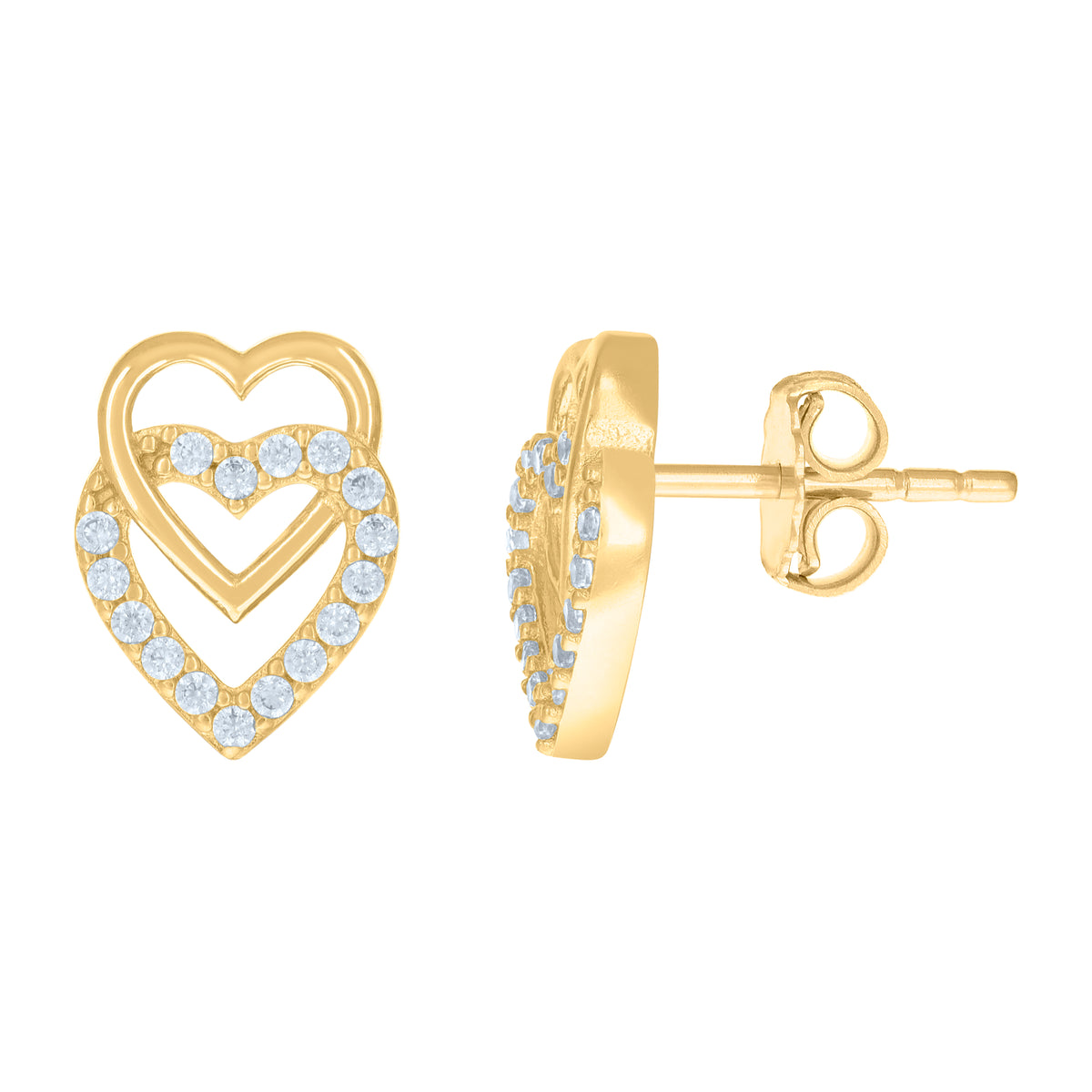 10kt Yellow Gold Womens Cubic-Zirconia Intertwined Hearts Stud Earrings
