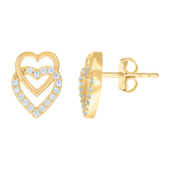 10kt Yellow Gold Womens Cubic-Zirconia Intertwined Hearts Stud Earrings