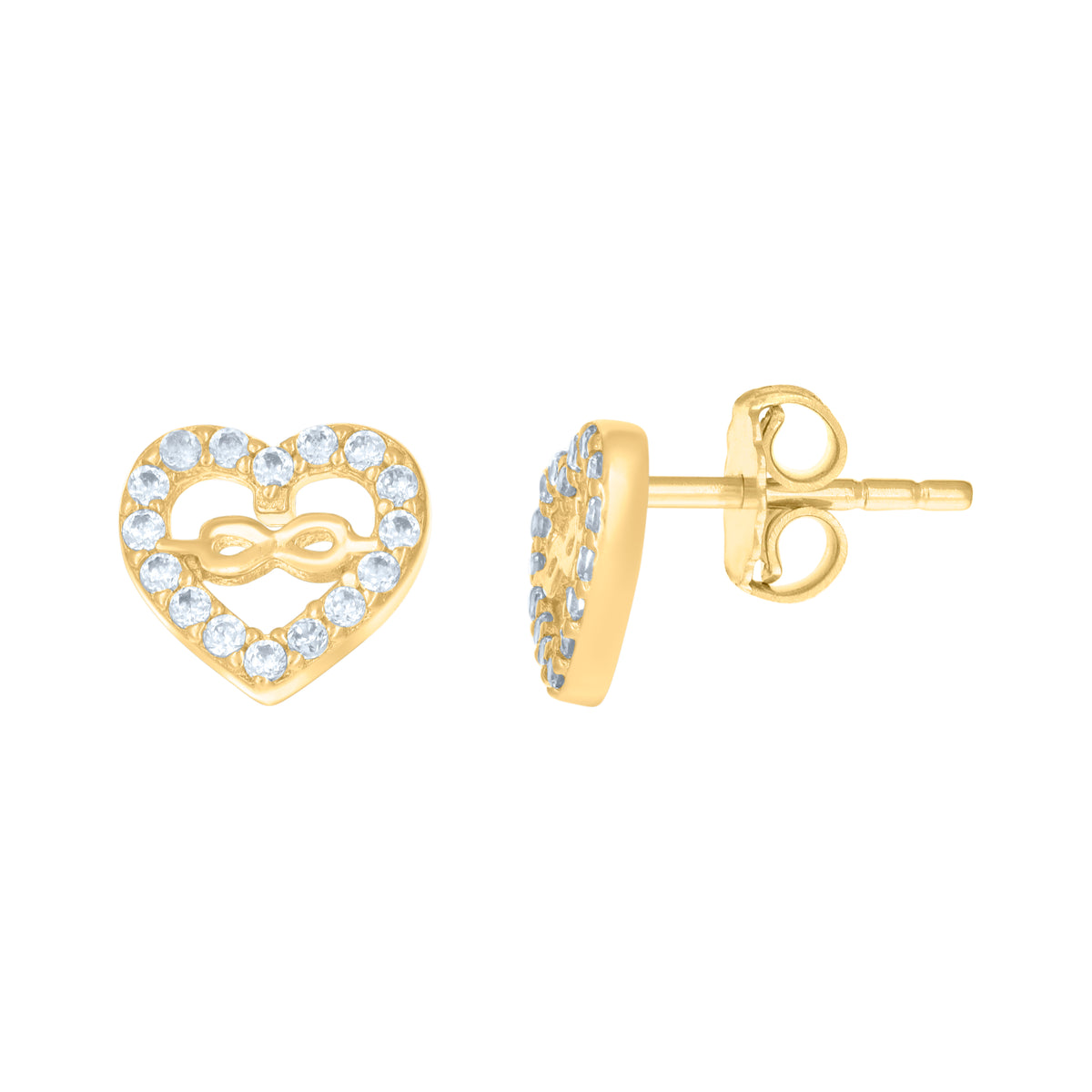 10kt Yellow Gold Womens Cubic-Zirconia Heart Infinity Love Stud Earrings