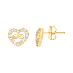 10kt Yellow Gold Womens Cubic-Zirconia Heart Infinity Love Stud Earrings