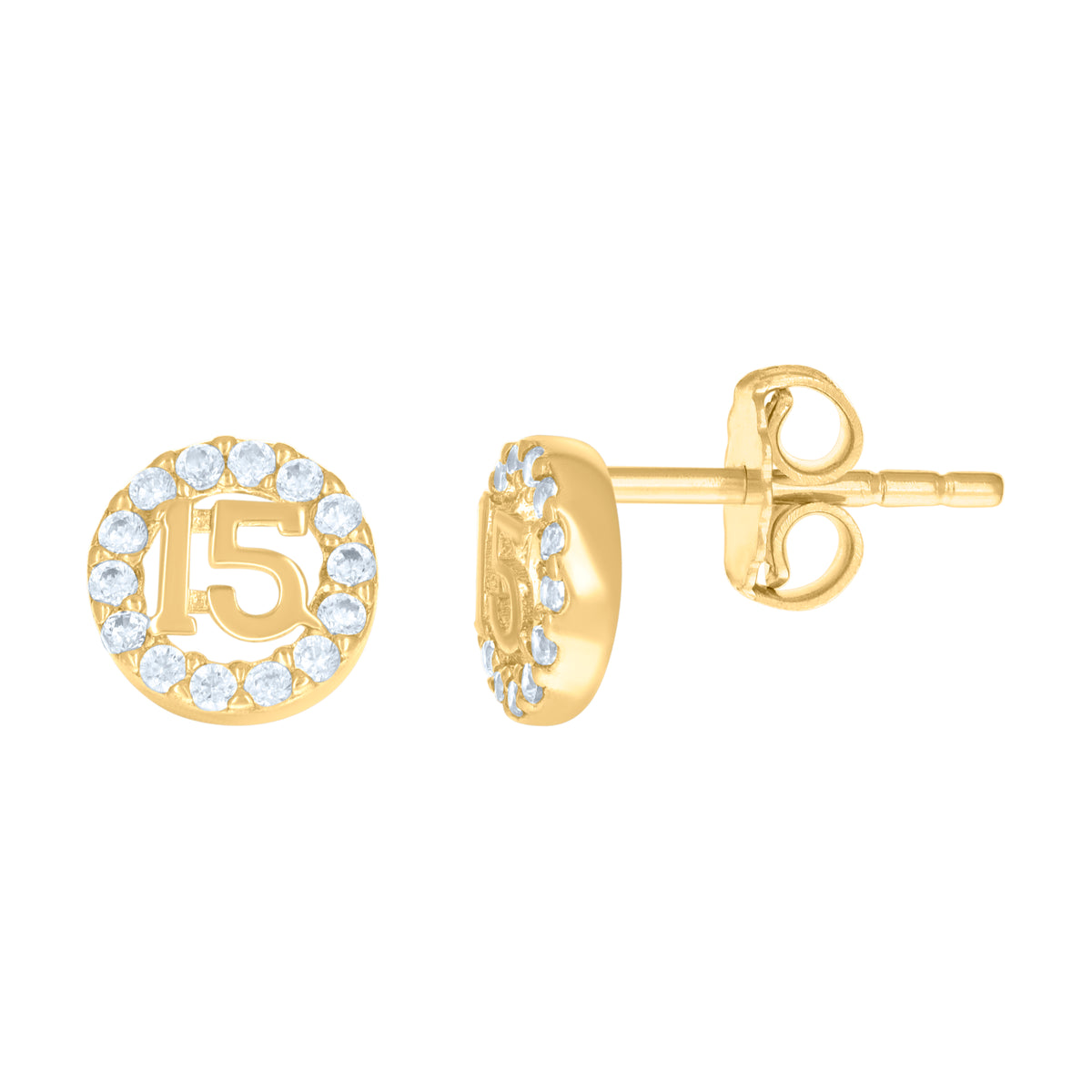 10kt Yellow Gold Womens Cubic-Zirconia Anos 15 Quinceanera Stud Earrings