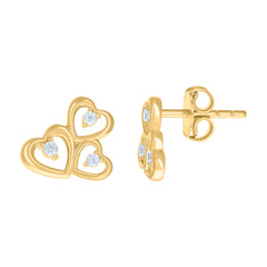 10kt Yellow Gold Womens Cubic-Zirconia Hearts Stud Earrings