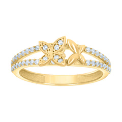 10kt Yellow Gold Womens Cubic-Zirconia Butterflies Fashion Ring