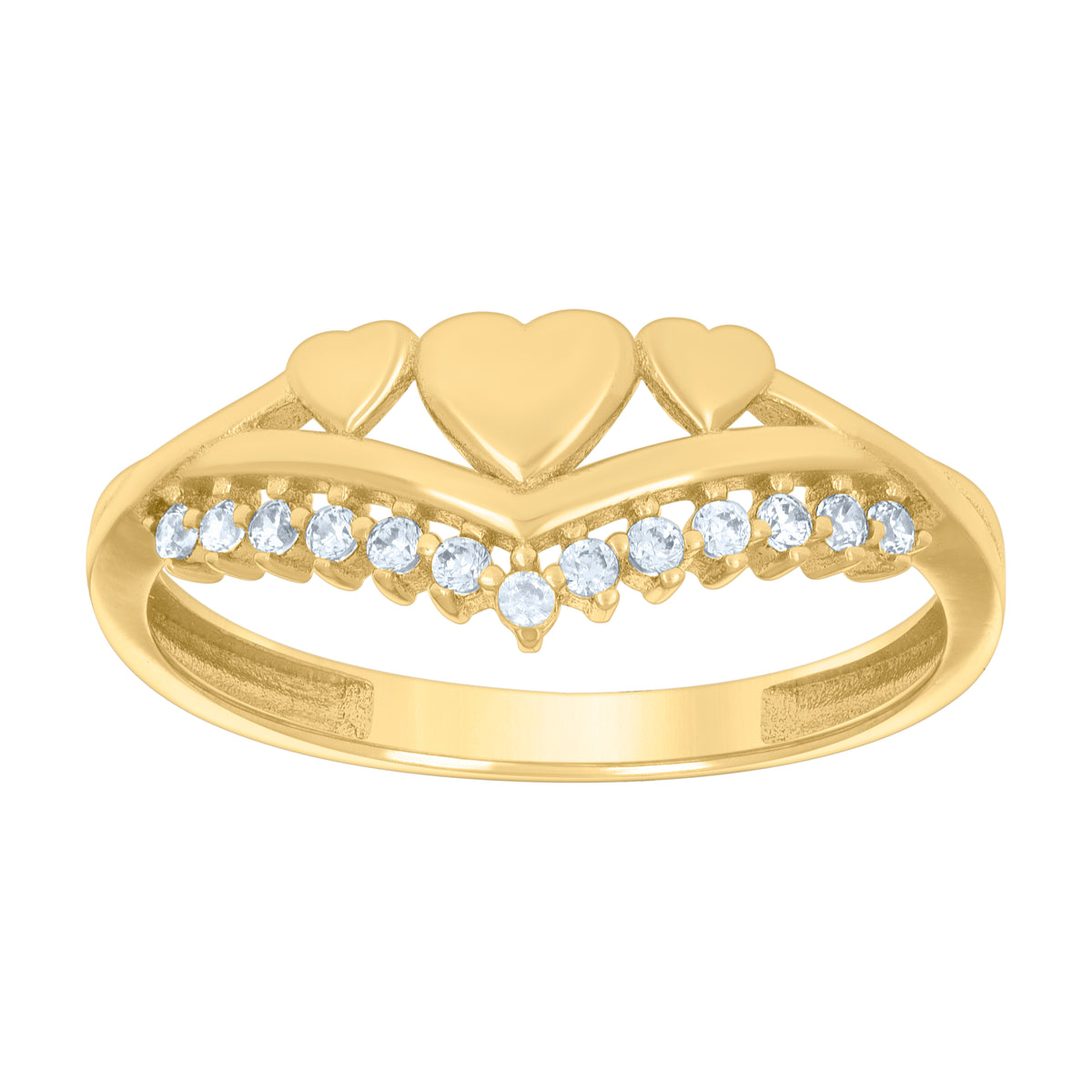 10kt Yellow Gold Womens Cubic-Zirconia Multi Hearts Love Ring