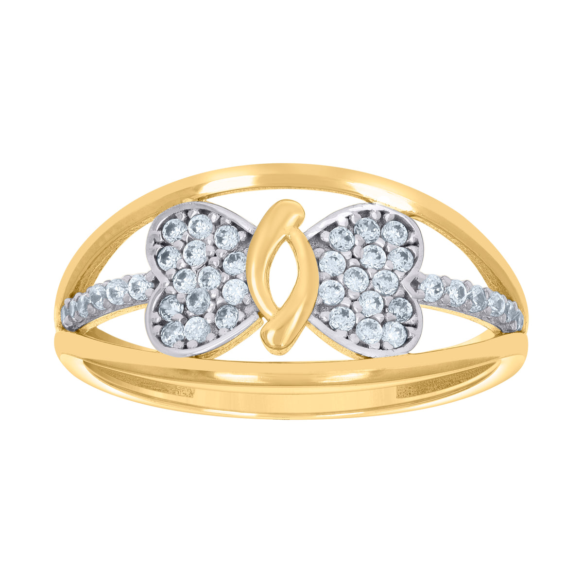 10kt Yellow Gold Womens Pink White Cubic-Zirconia Flower Fashion Ring