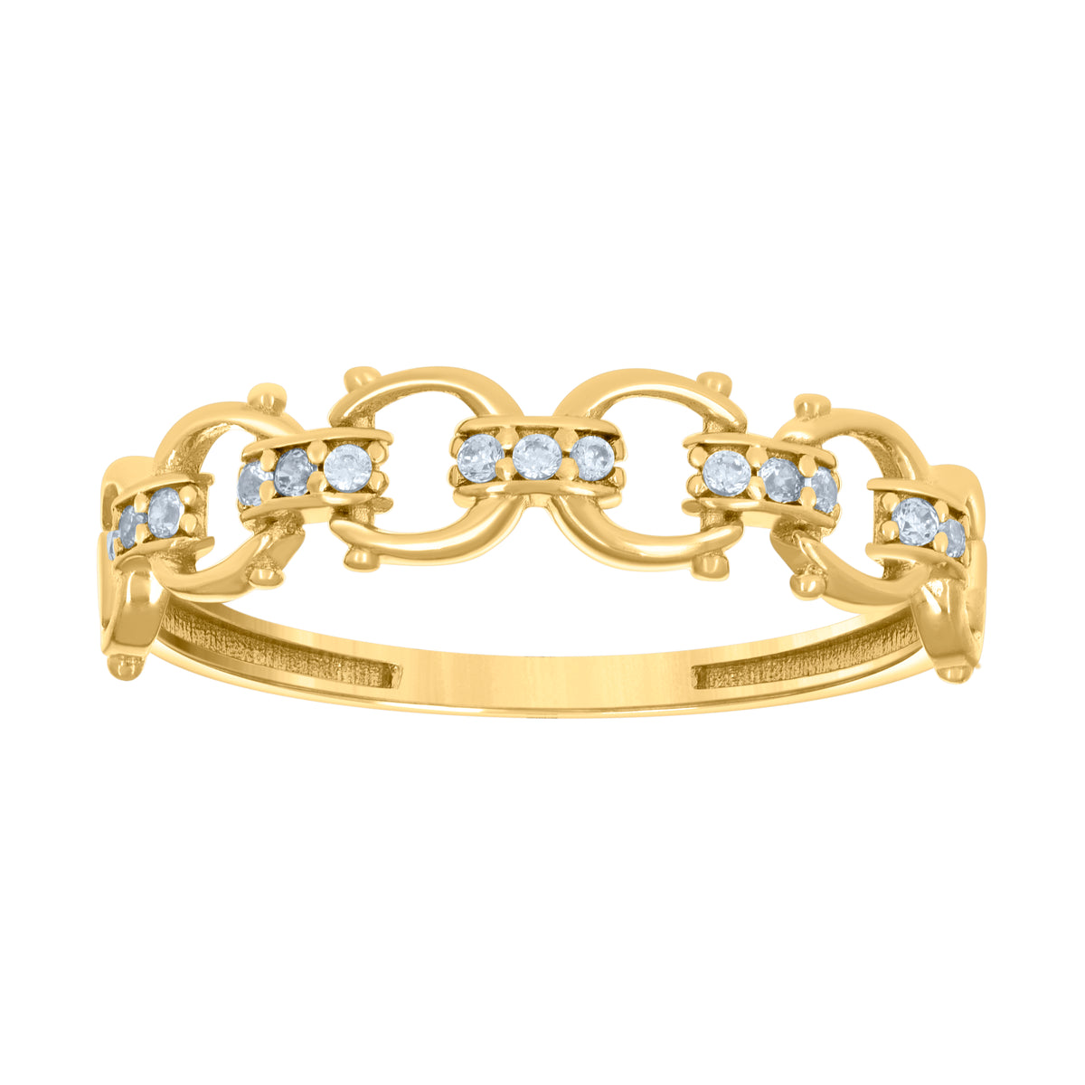 10kt Yellow Gold Womens Pink White Emerald Round Cubic-Zirconia Greek Key Sides Fashion Ring