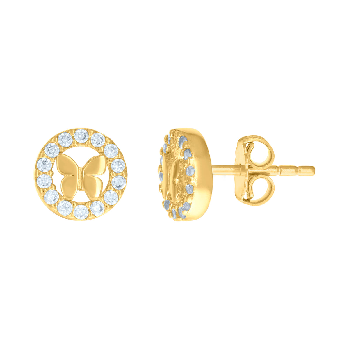 14kt Yellow Gold Womens Cubic-Zirconia Butterfly In Circle Fashion Stud Earrings