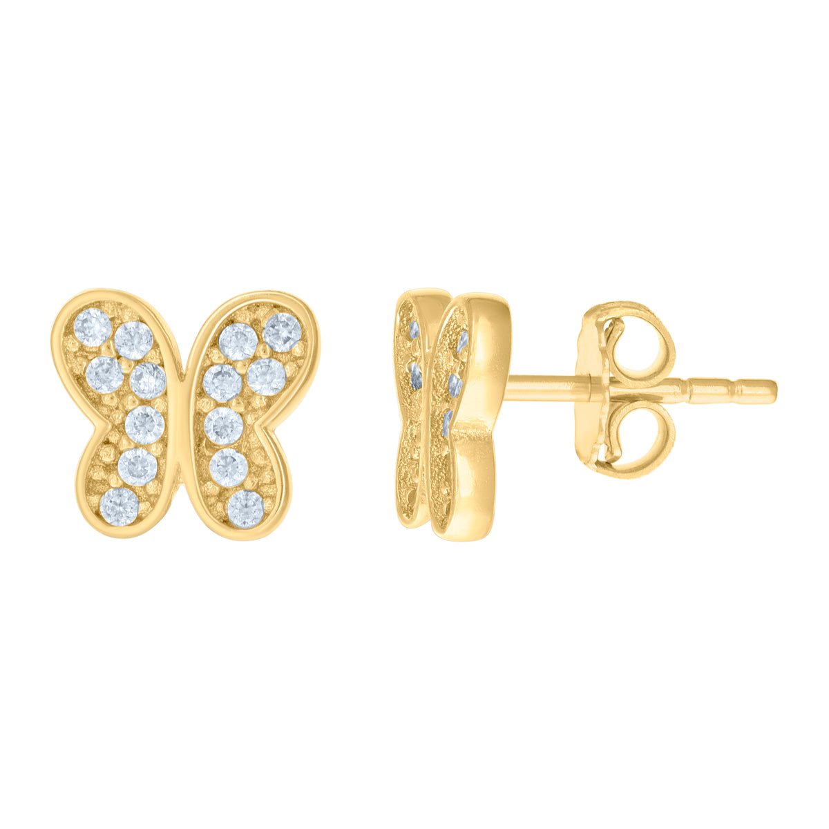14kt Yellow Gold Womens Cubic-Zirconia Butterfly Fashion Stud Earrings