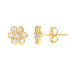 14kt Yellow Gold Womens Cubic-Zirconia Flower Fashion Stud Earrings