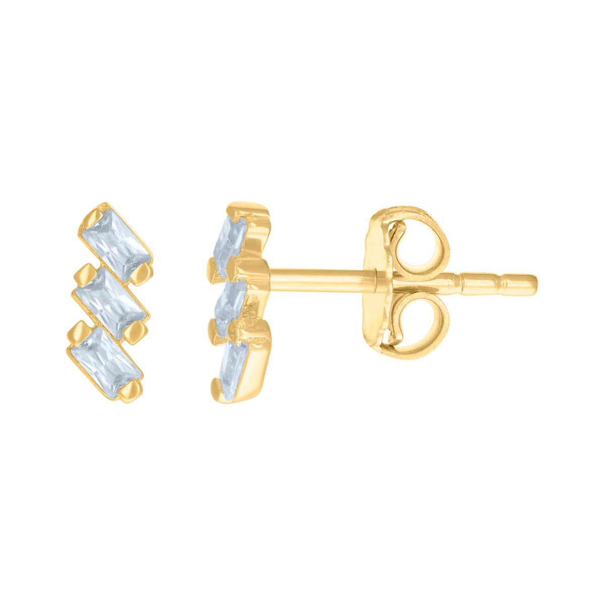 14kt Yellow Gold Womens Baguette Cubic-Zirconia Bar Fashion Stud Earrings
