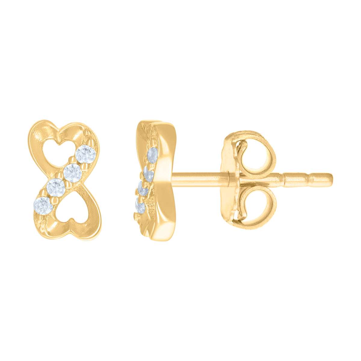 14kt Yellow Gold Womens Cubic-Zirconia Love Infinity Heart Stud Earrings