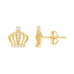 14kt Yellow Gold Womens Cubic-Zirconia Crown Fashion Stud Earrings