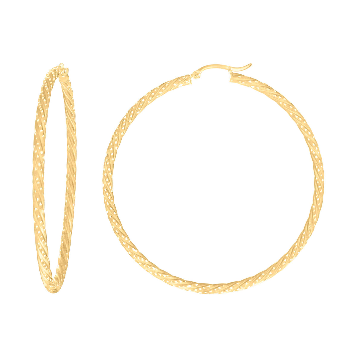 14Kt Yellow Gold Womens Diamond-cut Spotted Patterned Fancy Hoop Earrings 3mm-63