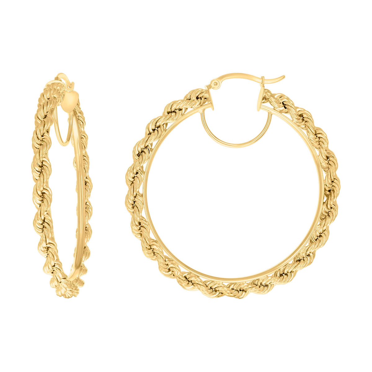 14Kt Yellow Gold Womens Twisted Rope Hoop Earrings 4mm-50