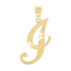 10kt Yellow Gold Unisex Diamond-Cut Initial I Charm Pendant