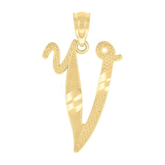 10kt Yellow Gold Unisex Diamond-Cut Initial V Charm Pendant