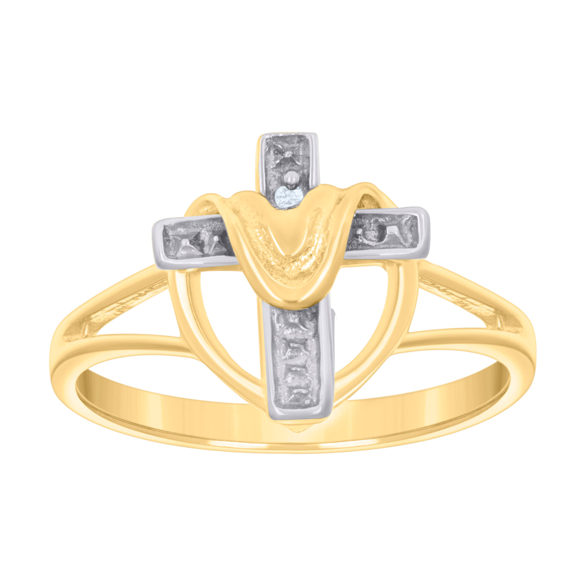 10kt Two-tone Gold Womens Draped Cross Religious Ring