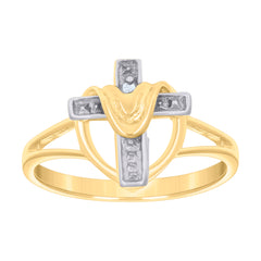 10kt Two-tone Gold Womens Draped Cross Religious Ring