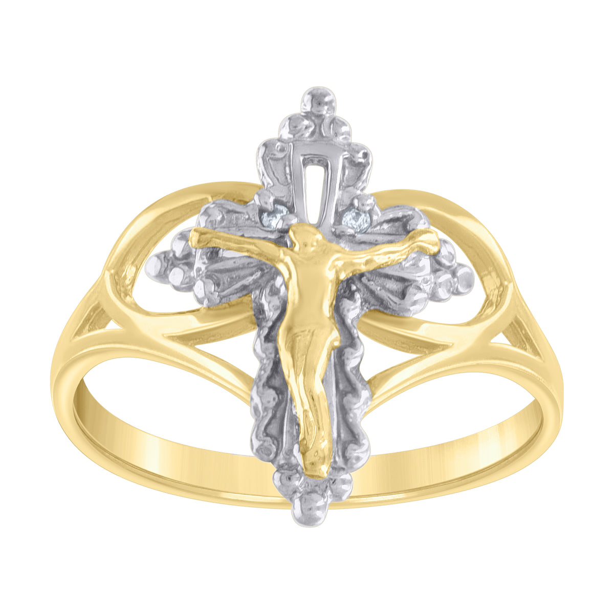 10kt Two-tone Gold Womens Crucifix Cross Religious Ring