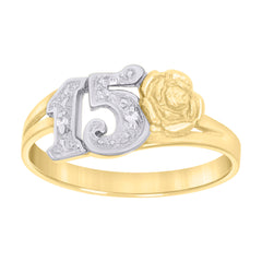 10kt Two-tone Gold Womens Flower Anos 15 Quinceanera Ring