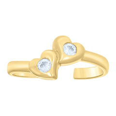 10kt Yellow Gold Womens Cubic-Zirconia Double Heart Toe Ring