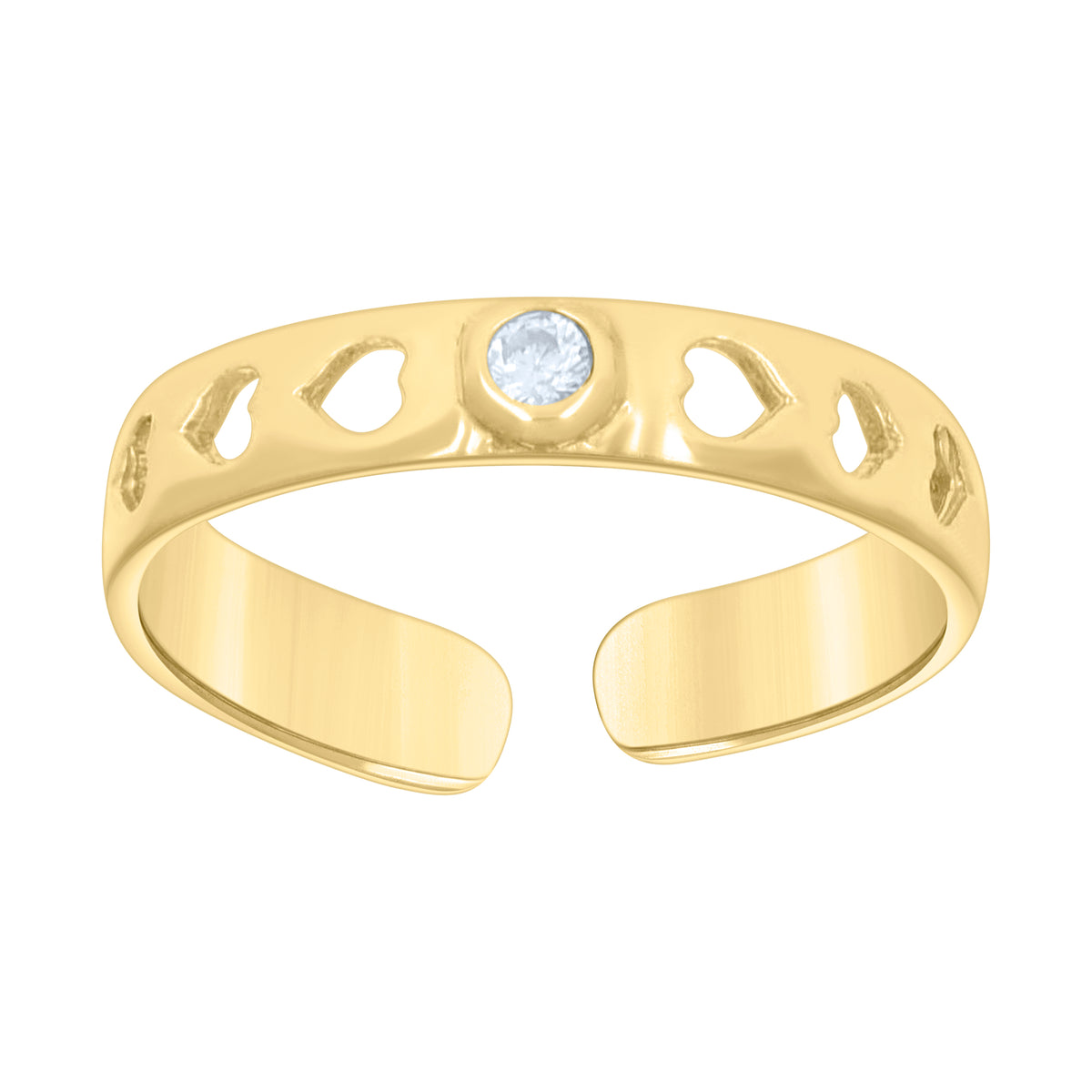 10kt Yellow Gold Womens Cubic-Zirconia Cutout Hearts Toe Ring
