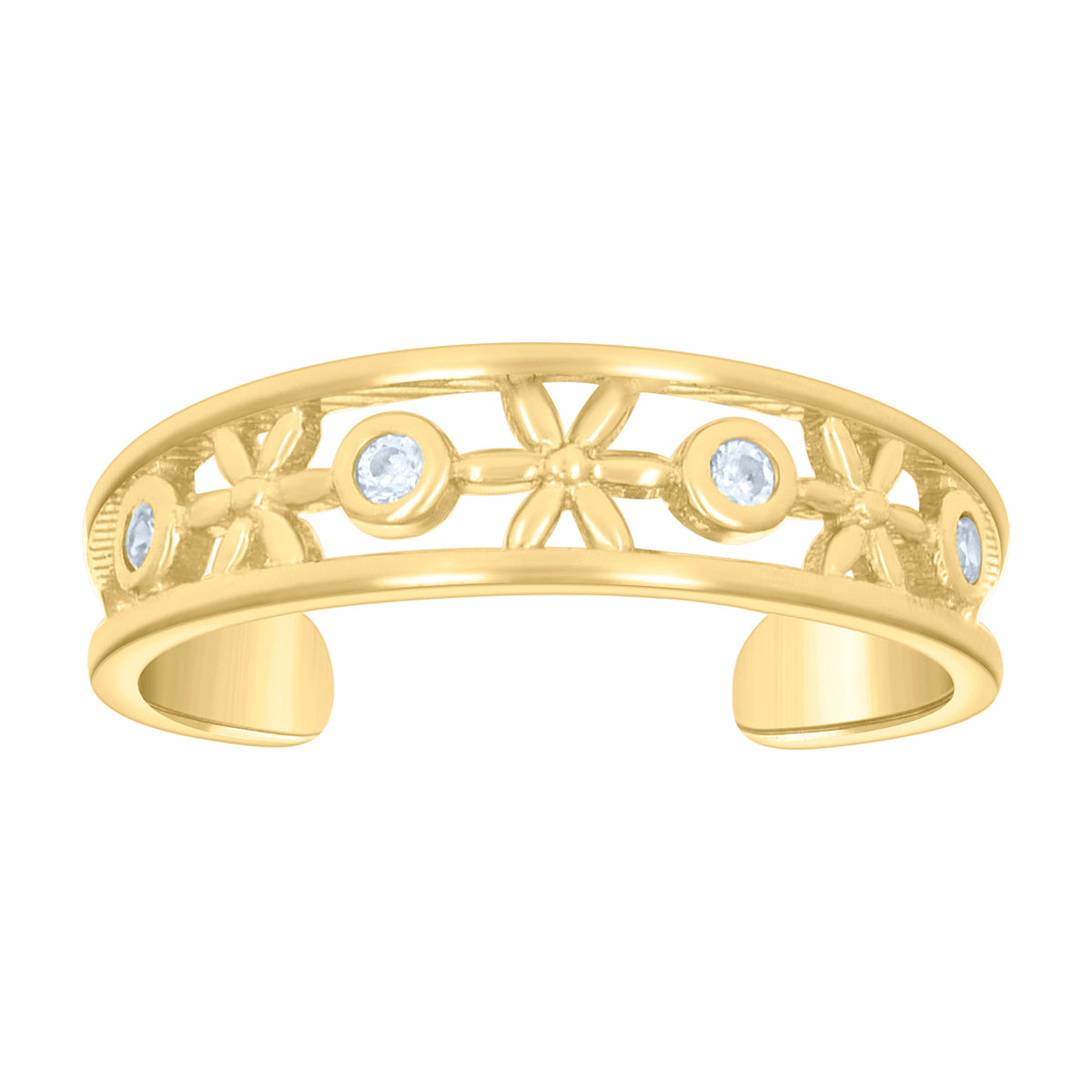 10kt Yellow Gold Womens Cubic-Zirconia Floral Fashion Toe Ring