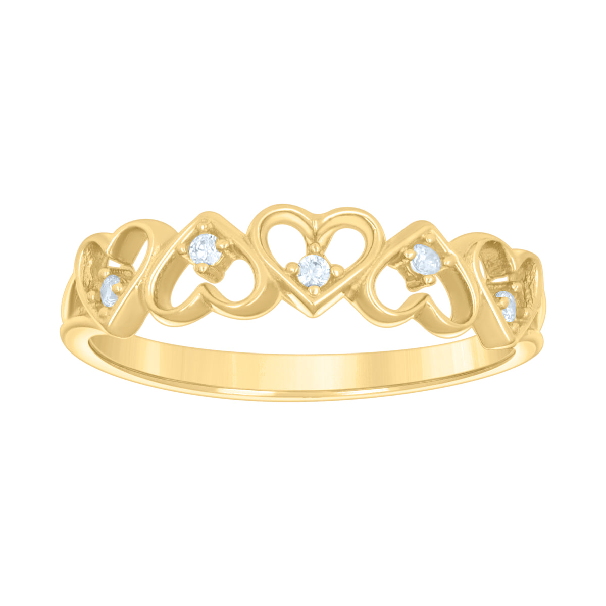 10kt Yellow Gold Womens Cubic-Zirconia Love Multi Hearts Ring