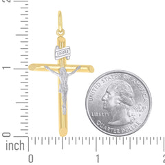 10kt Two-Tone Gold Unisex Crucifix Cross Religious Charm Pendant