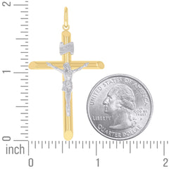 10kt Two-Tone Gold Unisex Crucifix Cross Religious Charm Pendant