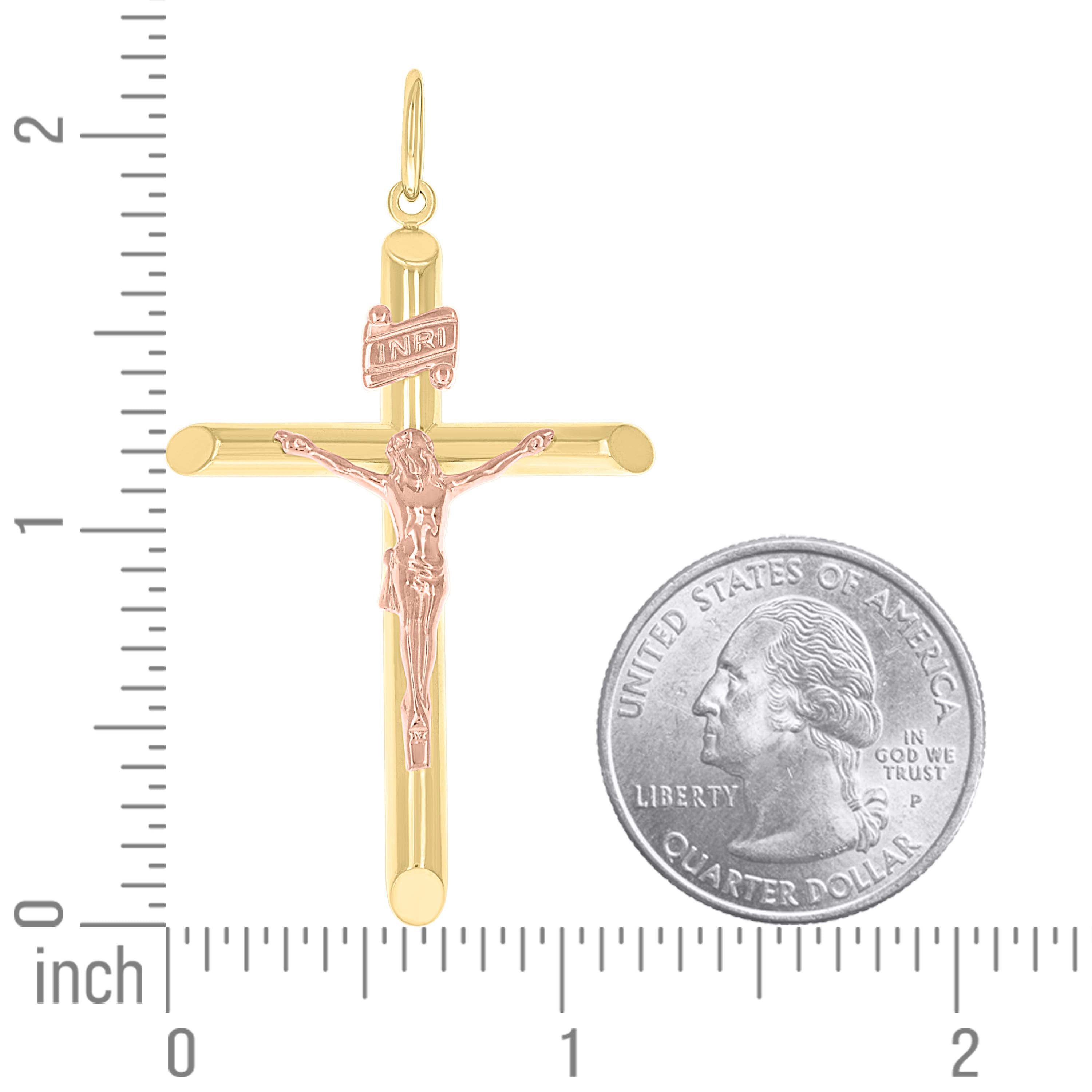 10Kt Two-Tone Gold Unisex Cubic-Zirconia Crucifix Cross Religious Charm Pendant