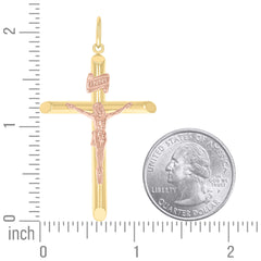 10Kt Two-Tone Gold Unisex Cubic-Zirconia Crucifix Cross Religious Charm Pendant