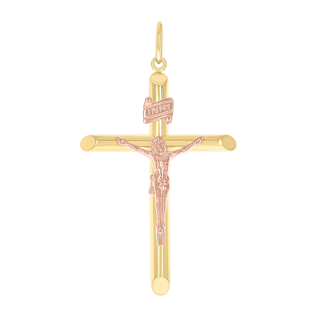 10Kt Two-Tone Gold Unisex Cubic-Zirconia Crucifix Cross Religious Charm Pendant