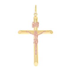 10Kt Two-Tone Gold Unisex Cubic-Zirconia Crucifix Cross Religious Charm Pendant