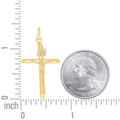 14kt Yellow Gold Unisex INRI Crucifix Cross Religious Charm Pendant